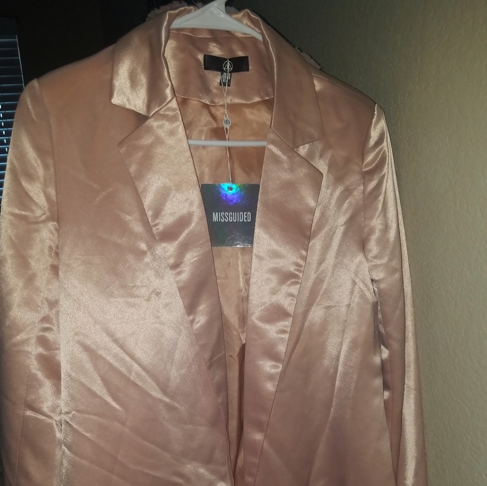 Missguided Pink Satin Blazer